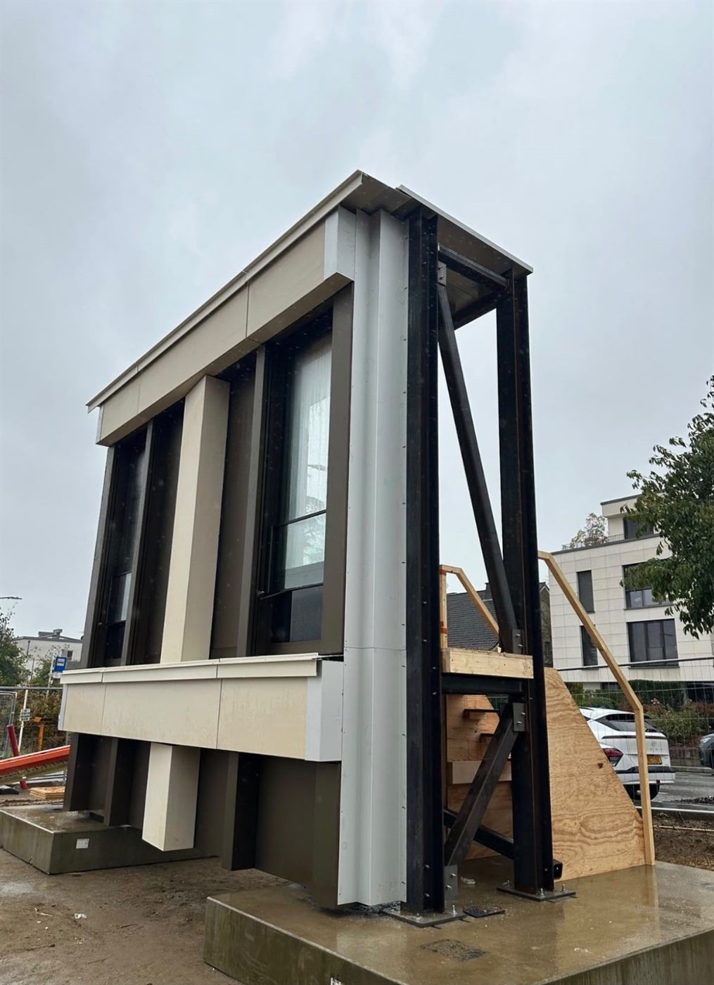 Sample façade mock-up unit on a steel frame